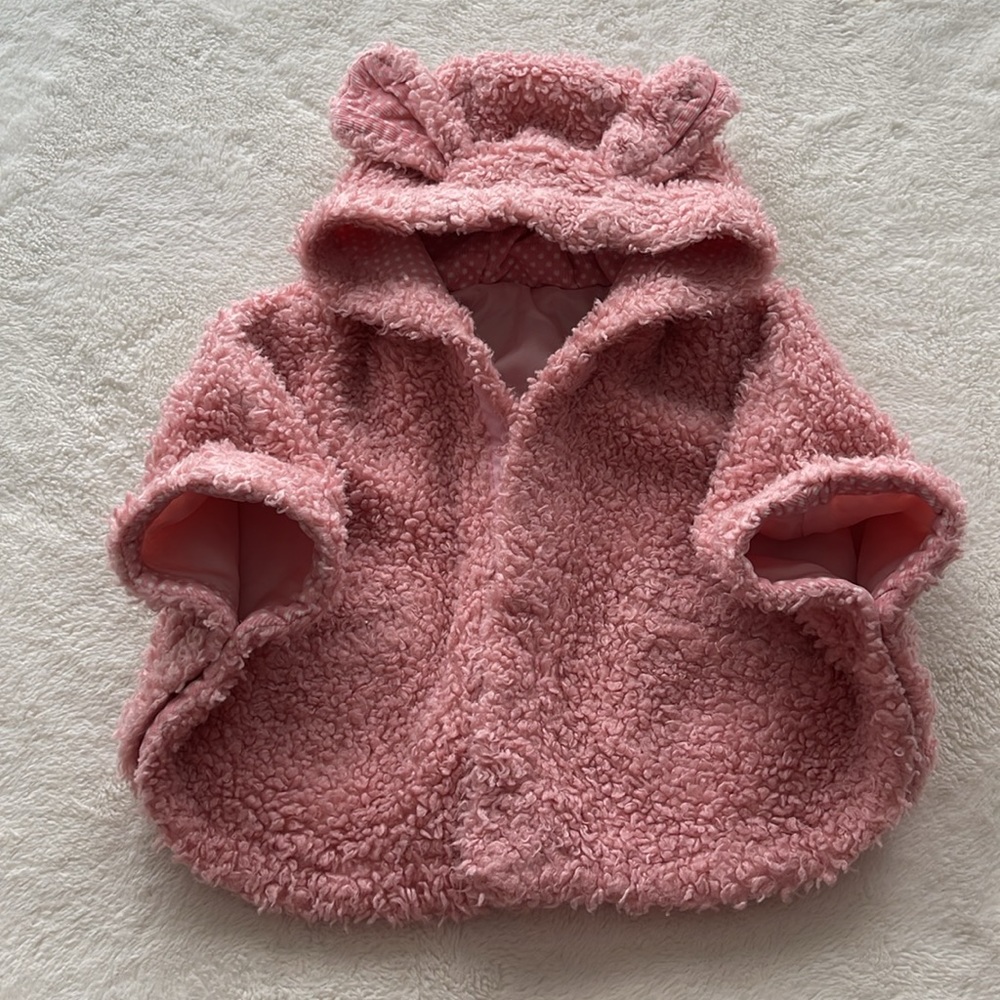 Kitty Cat Baby Pink Hooded Poncho Size 70 JP / 9M US